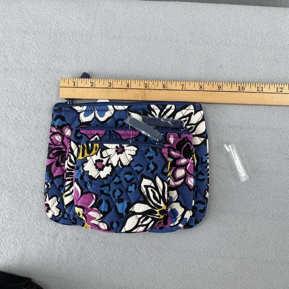 Vera Bradley Cosmetic Trio African Violet Makeup Bag Set Cotton Zip New